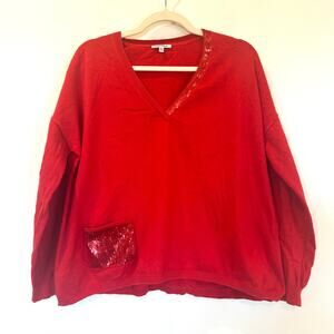 Lisa Todd Red V-Neck Sweater with Sequin Pocket